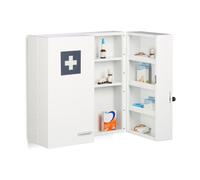 Relaxdays Armario Botiquín 11 Compartimentos, Cerradura, Acero, 53 x 53 x 21,5 cm, 2 Puertas, Primeros Auxilios, Blanco