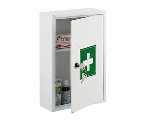 Relaxdays Armario Botiquín Cerradura Cruz Puerta, 2 Compartimentos, 32 x 21,5 x 9,5 cm, para Medicinas, Blanco y Verde