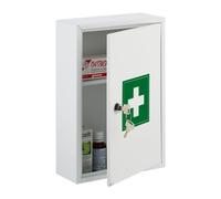 Relaxdays Abschließbarer Medizinschrank Armario Botiquín Cerradura Cruz Puerta, 2 Compartimentos, 32 x 21,5 x 9,5 cm, para Medicinas, Blanco y Verde, Hierro, 32 x 21.5 x 9.5 cm