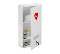 Relaxdays Armario Botiquín Cerradura, 3 Compartimentos, Acero, 60x30x12 cm, Mueble Medicamentos, Caja Medicinas, Blanco