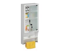 Relaxdays Armario Botiquín con Toallero, Puerta de Vidrio, Cerradura, 4 Compartimentos, 65x27x12 cm, Colgante, Blanco