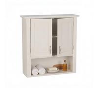 Relaxdays Armario Colgante, 3 estantes, 62 x 58 x 20 cm, Doble Puerta, Estilo campestre, Blanco