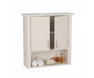 Relaxdays Armario Colgante, 3 estantes, 62 x 58 x 20 cm, Doble Puerta, Estilo campestre, Blanco