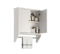 Relaxdays Armario colgante de baño con toallero blanco,plata