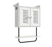 Relaxdays Armario Colgante, toallero, 2 Ganchos Dobles, 2 estantes, Blanco | 61 x 40 x 17,5 cm