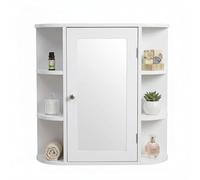 Relaxdays Armario con Espejo, 6 estantes, 4 Compartimentos, 58 x 61 x 18 cm, Montaje en Pared, Mueble de baño, Blanco.