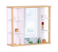 Relaxdays Armario con espejo y bambú decorativo blanco,marrón claro