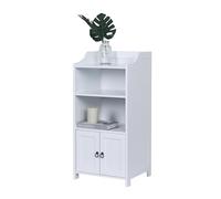 Relaxdays Armario de baño, 86 x 40,5 x 36 cm, 4 estantes, 2 Puertas, MDF, Mueble Auxiliar Estrecho, Blanco, Metal, Tablero de Fibras, 86 x 40.5 x 36 cm