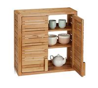 Relaxdays Armario de baño, Dos Puertas, Estantes Ajustables, Cuadrado, Bambú, Marrón, Pared, 5x56x21 cm, Naturaleza, 56,5 X 56 X 21 cm