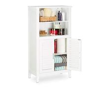 Relaxdays Armario de baño LAMELL, gabinete de teléfono, mueble de cocina, 92 x 50 x 25,5 cm, bambú, blanco
