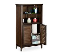 Relaxdays Armario de baño LAMELL, gabinete de teléfono, mueble de cocina, 92 x 50 x 25,5 cm, bambú, marrón oscuro