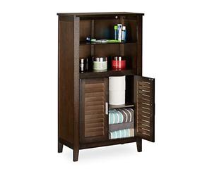 Relaxdays Armario de baño LAMELL, gabinete de teléfono, mueble de cocina, 92 x 50 x 25,5 cm, bambú, marrón oscuro