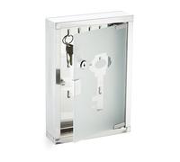 Relaxdays Cerrar Armario de Llaves con Cerradura, Caja Portallaves Pared, Acero Inoxidable, Puerta Cristal, 32x22x6cm, Plateado