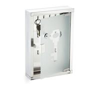 Relaxdays Armario de llaves con cerradura plata,transparente