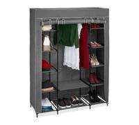 Relaxdays Armario Tela con Barra Perchas y 12 Baldas, 175x135x45cm, Guardarropa Cierre de Cremallera, Color Antracita, Hierro