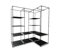 Armario esquinero Relaxdays, HBT: 170 x 130 x 8 cm, 2 Barras, 12 estantes, Acero, Tela no Tejida, Armario Abierto, Negro