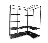 Armario esquinero Relaxdays, HBT: 170 x 130 x 8 cm, 2 Barras, 12 estantes, Acero, Tela no Tejida, Armario Abierto, Negro