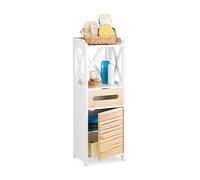 Relaxdays Armario estantería con 5 estantes, Puerta y cajón dispensador, baño y Cocina, Estrecho, bambú, 89cm, Blanco