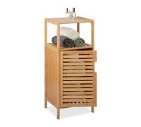 Relaxdays Armario Mueble de Baño de Bambú, 87 x 36,5 x 33 cm, Estantería Aseo Estrecha con Puerta, 2 Baldas Abiertas, Natural, Tablero de Fibras