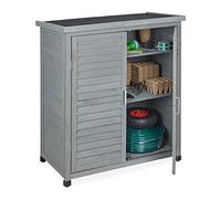 Relaxdays Armario Exterior 3 Baldas, Cobertizo Techo Inclinado, 2 Puertas, Herramientas, Madera, 97x86,5x47cm, Gris