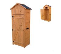 Relaxdays Armario jardín Madera, Techo Resistente, 3 estantes, Mesa abatible, 180,5 x 75 x 50 cm, Naranja