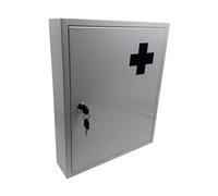 Relaxdays Armario médico, cerrable, 5 estantes, 43 x 35,5 x 8 cm, para medicamentos, botiquín, Blanco/Gris, 100% Hierro, 43 x 35.5 x 8 cm