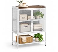 Relaxdays Armario metálico con efecto madera, blanco/marrón | 99,5 x 63 x 34 cm (Al x An x Fon), 2 puertas, 4 niveles