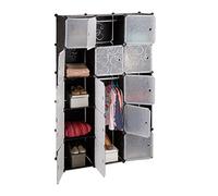 Relaxdays Armario Modular con 11 Compartimentos y 2 Barras, Plástico, Negro, 181 x 110 x 37 cm