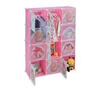 Relaxdays Armario Modular Infantil, 2 Rieles para Ropa, Puertas con Animales, 145x110x37 cm, DIY, Estantería Cubos, Rosa