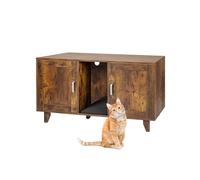 Relaxdays Armario para Arena para Gatos, XXL, 2 cámaras, casa para Gatos con Alfombrilla para Gatos, HBT 65 x 120 x 52 cm, marrón Oscuro