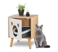 Relaxdays abatible Armario para Gatos con Puerta, 50 x 40 x 40 cm, Escondite para Arenero, Camita, Interior, Natural y Blanco, Tablero de Fibras