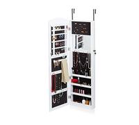 Relaxdays Armario para Joyas con Espejo, Colgante para Puertas, joyero, 124x36,5x10 cm, Blanco, tableros conglomerado DM, Vidrio, gomaespuma, 124,5 x 36,5 x 10 cm