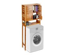 Relaxdays Armario para Lavadora, De pie, Puerta laminada, Tres estantes, Alto, Marrón, 164 x 66 x 26 cm