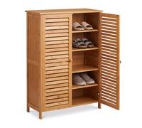 Relaxdays Armario para Zapatos, bambú, 5 Compartimentos, 15 Pares, Natural | (Al x An x Fon) 87,5 x 66 x 33 cm, mueble de baño, mueble auxiliar