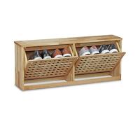 Relaxdays Zapatero Puertas abatibles, Madera de Nogal, 38 x 94 x 20 cm, hasta 4 Pares de Zapatos, para Pasillo, Natural, Tablero de Fibras, 20x94x38 cm