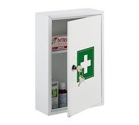 Relaxdays Abschließbarer Medizinschrank Armario Botiquín Cerradura Cruz Puerta, 2 Compartimentos, 32 x 21,5 x 9,5 cm, para Medicinas, Blanco y Verde, Hierro, 32 x 21.5 x 9.5 cm