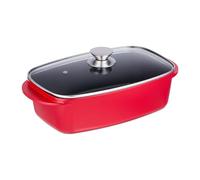 Relaxdays Asador de Horno 5 L con Tapa de Cristal, Rustidera, Olla Antiadherente, para Placa Eléctrica y de Gas, Rojo, Acero Inoxidable, 16 x 39,5 x 22 cm