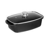 Relaxdays Asador de Horno con Tapa de Cristal, Rustidera 5 L, Olla Antiadherente, para Placa Eléctrica y de Gas, Negro, Aluminio, 16 x 39,5 x 22 cm