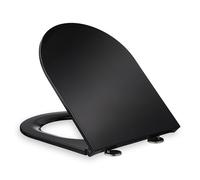 Relaxdays Asiento de Inodoro con Cierre Suave, 36 x 45 cm, Plástico Termoestable, Montaje de Arriba, Forma de D, Negro