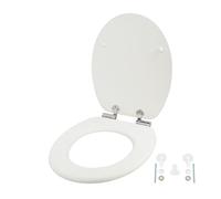 Relaxdays Asiento de Inodoro, Doble Cierre amortiguado, Blanco | 37,5 x 43,5 cm, MDF, hasta 150 kg, ovalado