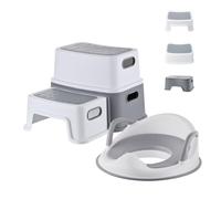 Relaxdays Asiento de inodoro infantil 2in1, respaldo&asas, Al x An x Pr: 14 x 35 x 39 cm, PP/TPR, taburete, gris/blanco