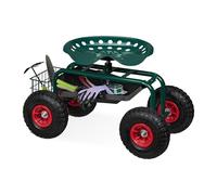 Relaxdays Asiento de Jardín con Ruedas Neumáticas, Taburete Jardinería, Altura Regulable, 150 kg, Acero, Verde, Caucho, 54 x 42 x 81 cm