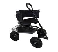 Relaxdays Asiento de jardín móvil Regulable en Altura, 150 kg, Espacio de Almacenamiento, Manillar, cojín de Asiento, Respaldo, Carrito de jardín, Color Negro