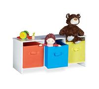 Relaxdays Asiento Infantil Albus con Cajas de almacenaje, Cestas de Colores, Baúl para Juguetes, 35,5 x 81 x 29 cm