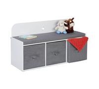 Relaxdays Asiento Infantil con Almacenaje de Juguetes, 54 x 99 x 35 cm, Dormitorio o Pasillo, Banco Niños, Blanco y Gris, Tablero de Fibras