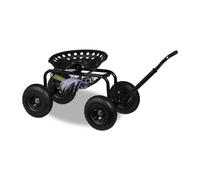 Relaxdays Asiento de Jardín con Ruedas Neumáticas, 150 kg, con Almacenamiento, para Jardinería, Acero, Negro, Caucho, 54 x 43 x 82 cm