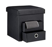 Relaxdays Asiento Plegable con 2 cajones, Piel sintética, 38 x 38 x 38 cm, para revistas o Juguetes, Negro