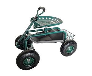 Relaxdays Asiento rodante de jardín con almacenaje verde oscuro,negro