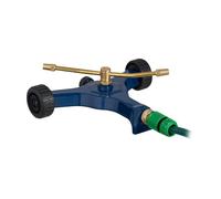 Relaxdays Aspersor de 2 brazos con ruedas azul oscuro,oro,negro