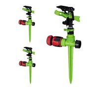 Relaxdays Aspersor Impulso Jardín, Set 3, Regar Zonas Grandes, 7 m Alcance, Sistema Riego Sectores 20-360°, Verde/Negro, 31 x 12.5 x 6 cm